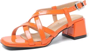 fereshte Women's Slingback Heeled Sandals Corss Straps Open Toe Strappy Low Block Heel Sandals