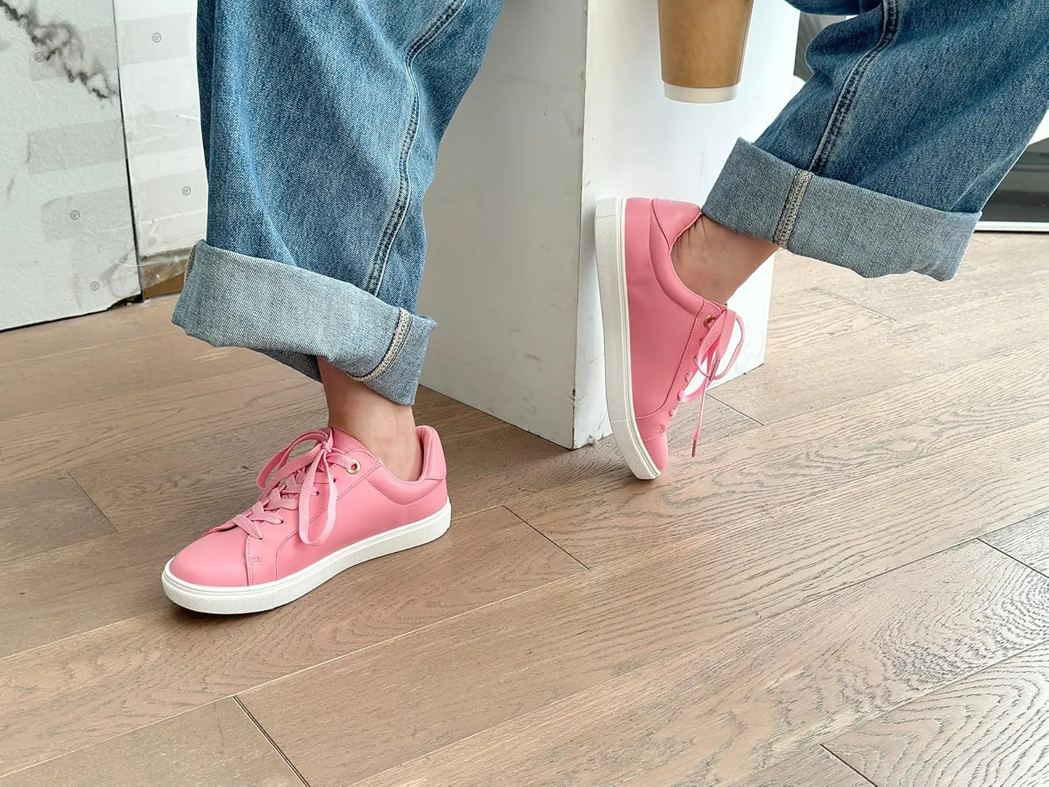 FEVERSOLE Women's Fashion Lightweight Spring Summer Vegan Leather Sneaker Casual Comfort Walking Shoes
