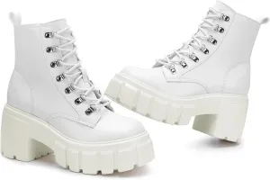 FITORY Women’s Combat Boots Lightweight Lace up Side Zipper Ankle Botas High Heel Chunky Platform Lug Sole Booties Size 6-11