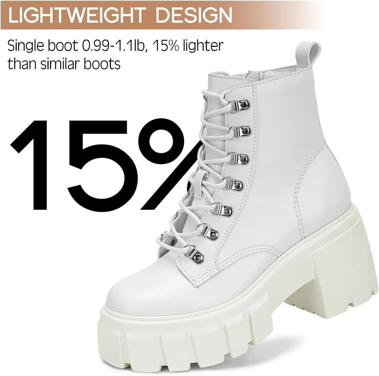 FITORY Women’s Combat Boots Lightweight Lace up Side Zipper Ankle Botas High Heel Chunky Platform Lug Sole Booties Size 6-11