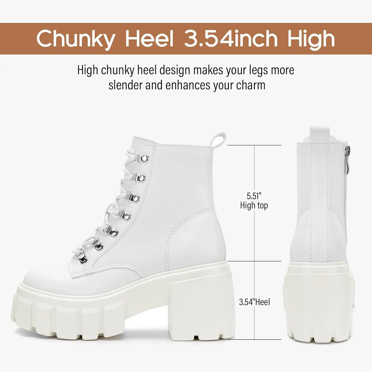 FITORY Women’s Combat Boots Lightweight Lace up Side Zipper Ankle Botas High Heel Chunky Platform Lug Sole Booties Size 6-11