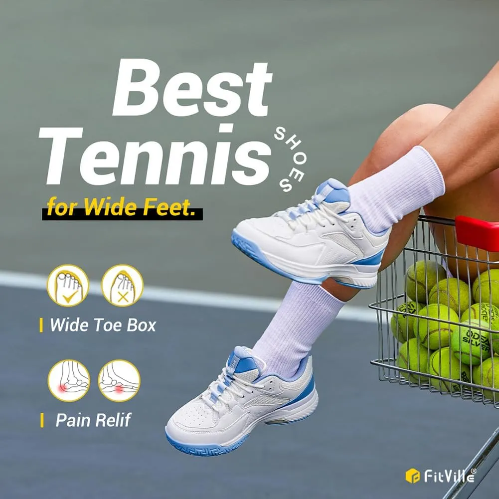 FitVille Wide Pickleball Shoes for Women Tennis Court Shoes with Arch Support for Flat Feet