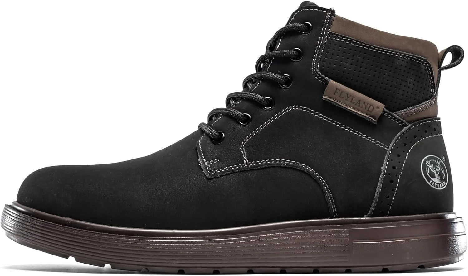 FLYLAND Men's Fashion Sneaker Chukka Boots Lace Up Leather Ankle Dress Boot Lightweight Non-Slip Walking Shoes