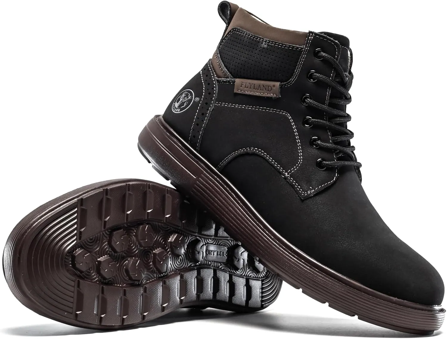 FLYLAND Men's Fashion Sneaker Chukka Boots Lace Up Leather Ankle Dress Boot Lightweight Non-Slip Walking Shoes