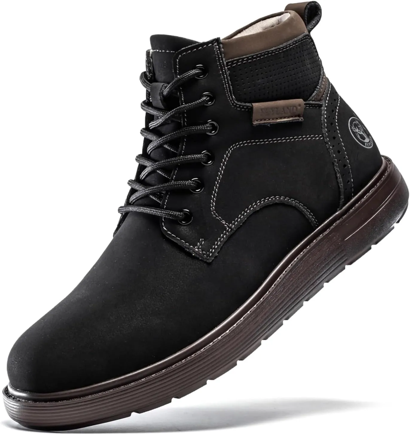 FLYLAND Men's Fashion Sneaker Chukka Boots Lace Up Leather Ankle Dress Boot Lightweight Non-Slip Walking Shoes