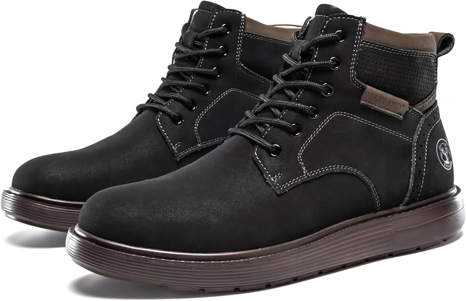 FLYLAND Men's Fashion Sneaker Chukka Boots Lace Up Leather Ankle Dress Boot Lightweight Non-Slip Walking Shoes