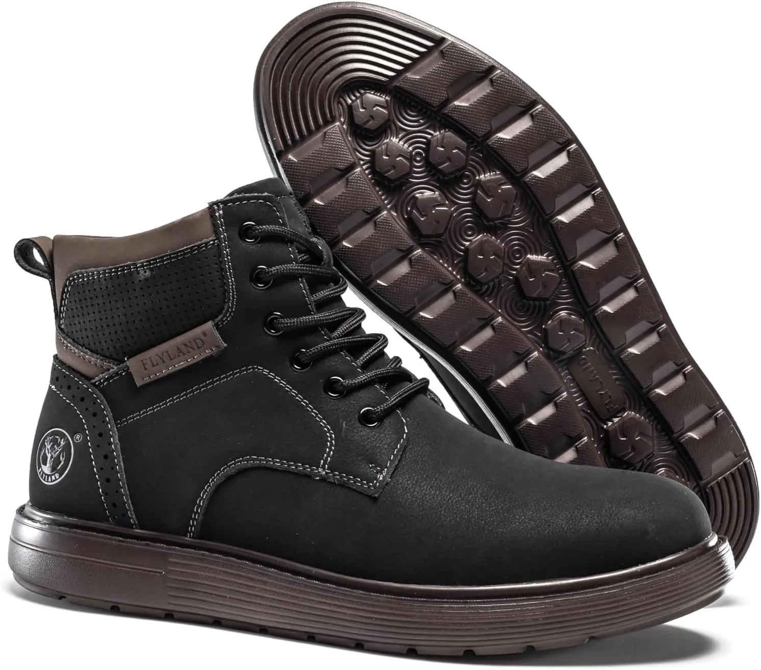 FLYLAND Men's Fashion Sneaker Chukka Boots Lace Up Leather Ankle Dress Boot Lightweight Non-Slip Walking Shoes