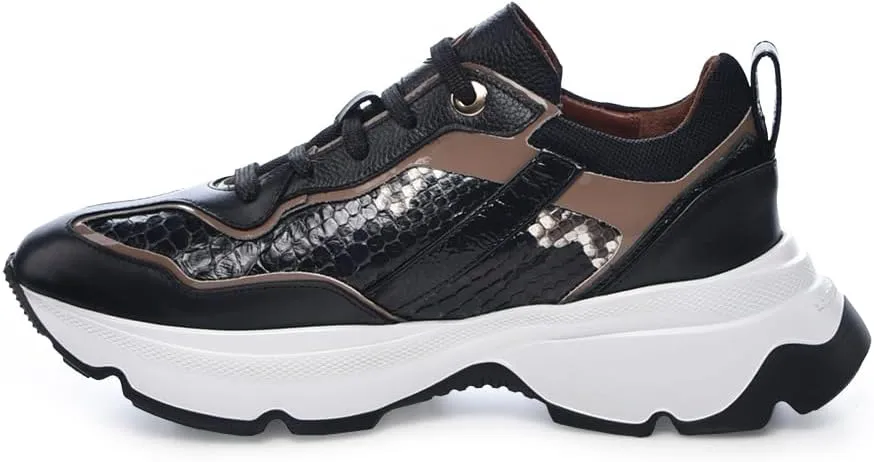 FRANCO CUADRA Women's Sneakers in Genuine Python and Bovine Leather A02PBTS Black