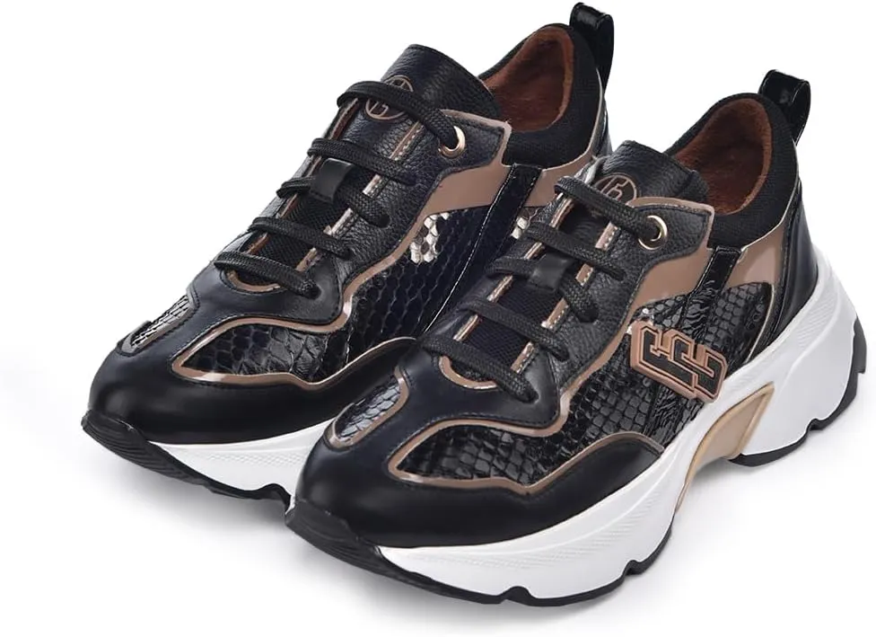 FRANCO CUADRA Women's Sneakers in Genuine Python and Bovine Leather A02PBTS Black