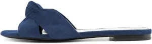 FSJ Women Leisure Faux Suede Bowtie Slides Sandal Open Toe Flat Slippers Vacation Lounge Shopping Shoes