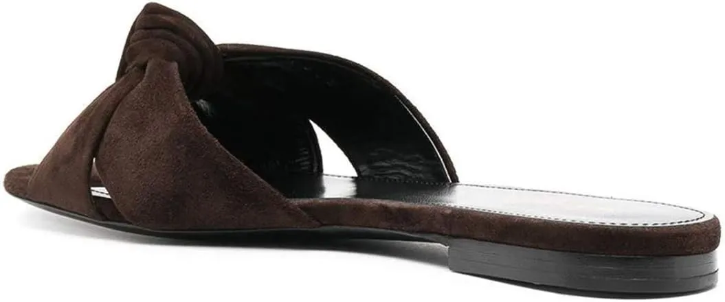 FSJ Women Leisure Faux Suede Bowtie Slides Sandal Open Toe Flat Slippers Vacation Lounge Shopping Shoes