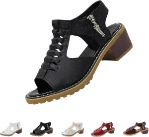 Funfany Peep Toe Cutout Zipper Chunky Heeled Sandals, Women's Comfy Orthotic Sandals, Summer Ultra-Comfy Wedge Sandal