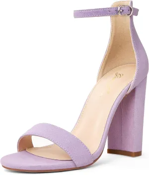 GENSHUO Women's 4-inch Chunky High Heel Sandals with Ankle Strap,Party Wedding Bridal Shoes