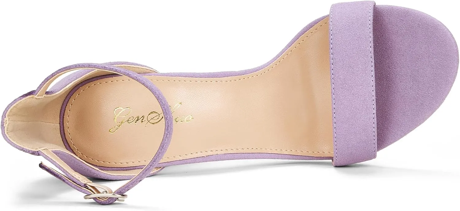 GENSHUO Women's 4-inch Chunky High Heel Sandals with Ankle Strap,Party Wedding Bridal Shoes