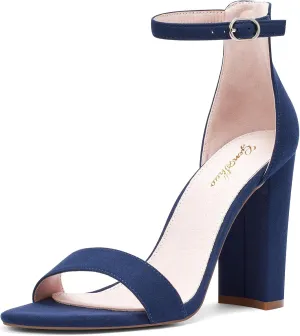 GENSHUO Women's 4-inch Chunky High Heel Sandals with Ankle Strap,Party Wedding Bridal Shoes