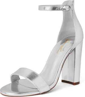 GENSHUO Women's 4-inch Chunky High Heel Sandals with Ankle Strap,Party Wedding Bridal Shoes