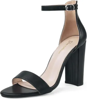 GENSHUO Women's 4-inch Chunky High Heel Sandals with Ankle Strap,Party Wedding Bridal Shoes