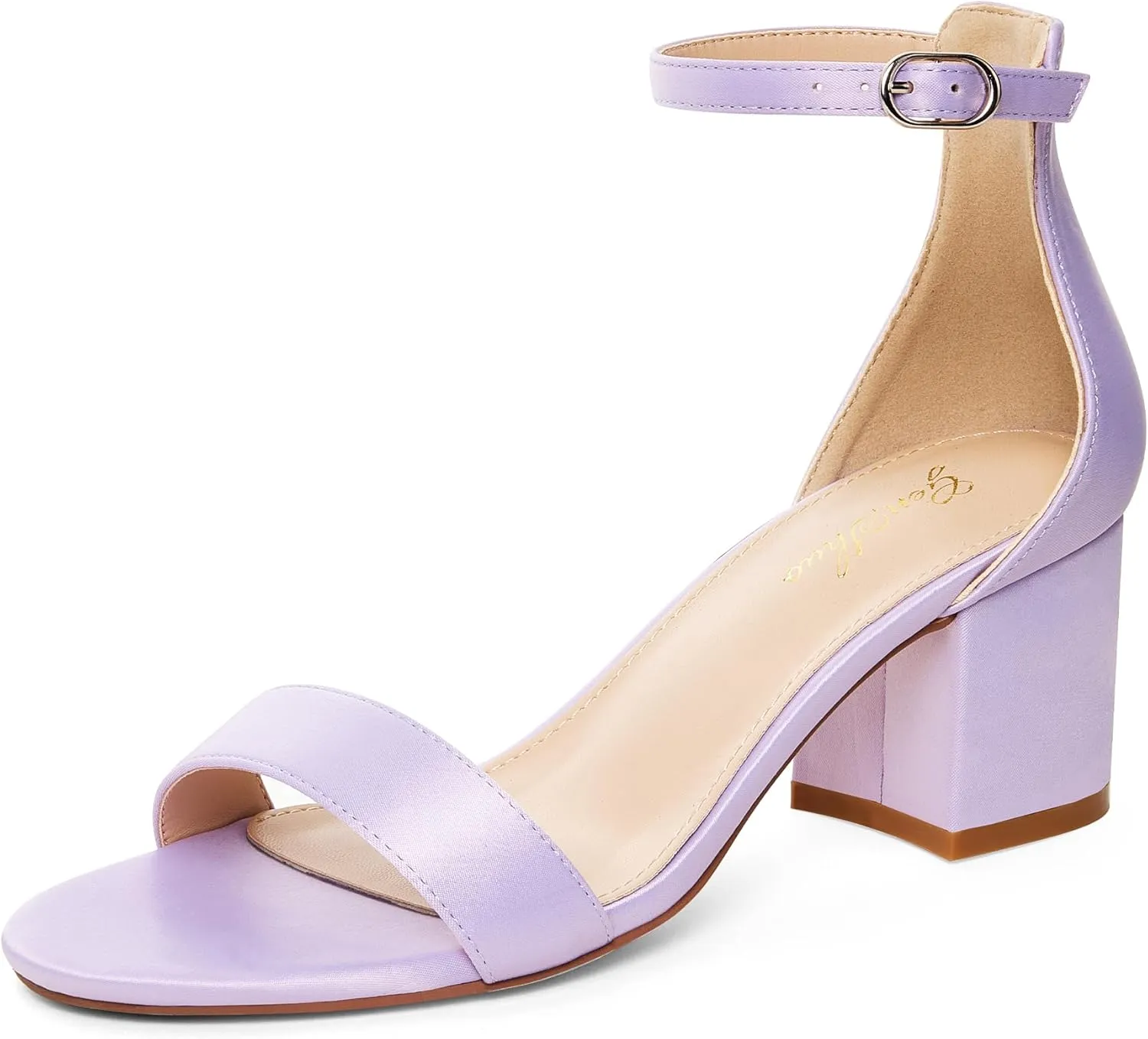 GENSHUO Women's Low Kitten Heel Sandals Strappy Open Square Toe Dress Heels Comfortable Sexy Cute Ankle Strap Wedding Party Prom Summer Heeled Shoes