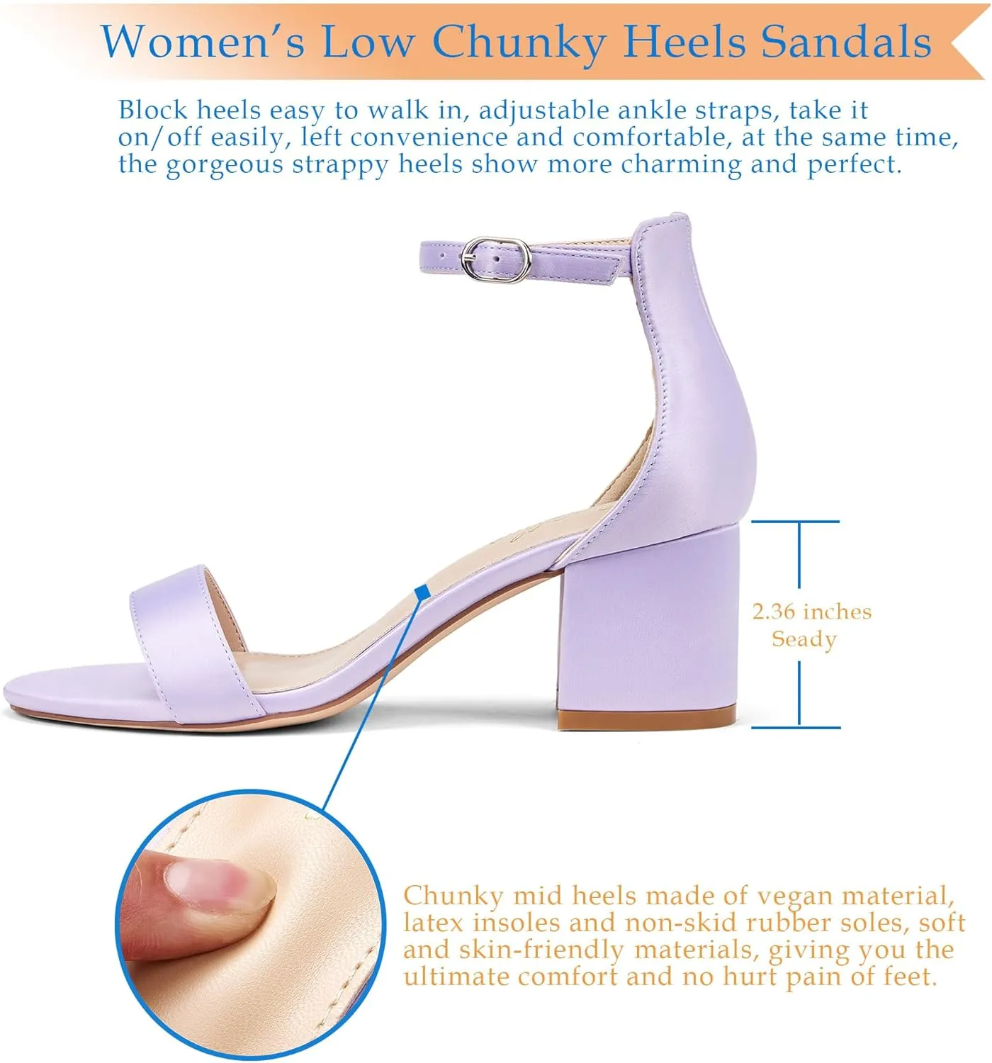 GENSHUO Women's Low Kitten Heel Sandals Strappy Open Square Toe Dress Heels Comfortable Sexy Cute Ankle Strap Wedding Party Prom Summer Heeled Shoes