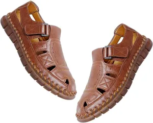 GEXECEUSS Sandals for Men Closed Toe Leather Sport Sandals Fisherman Sandals Outdoor Casual Walking Sandals Summer Water Shoes Beach Wading Shoes