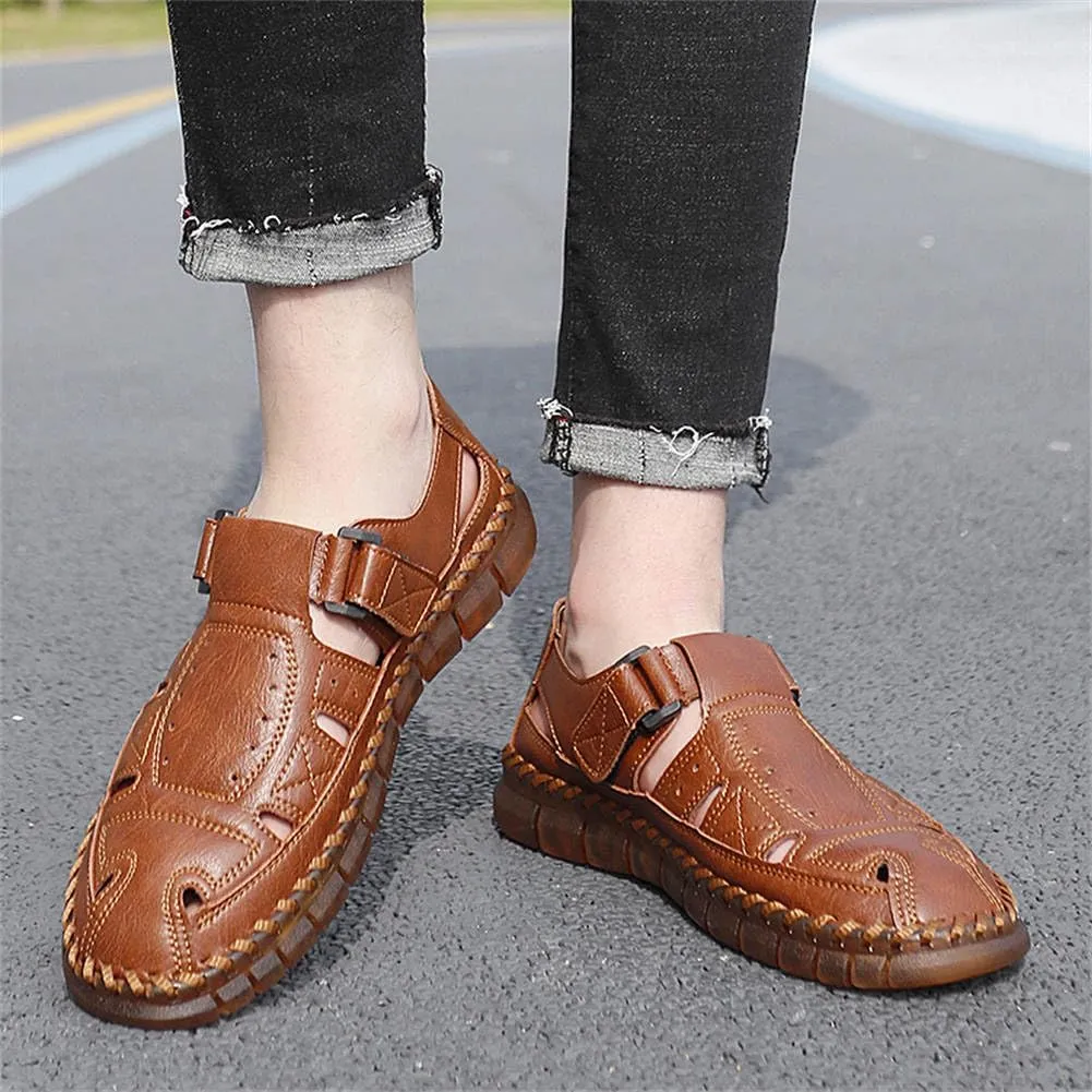 GEXECEUSS Sandals for Men Closed Toe Leather Sport Sandals Fisherman Sandals Outdoor Casual Walking Sandals Summer Water Shoes Beach Wading Shoes
