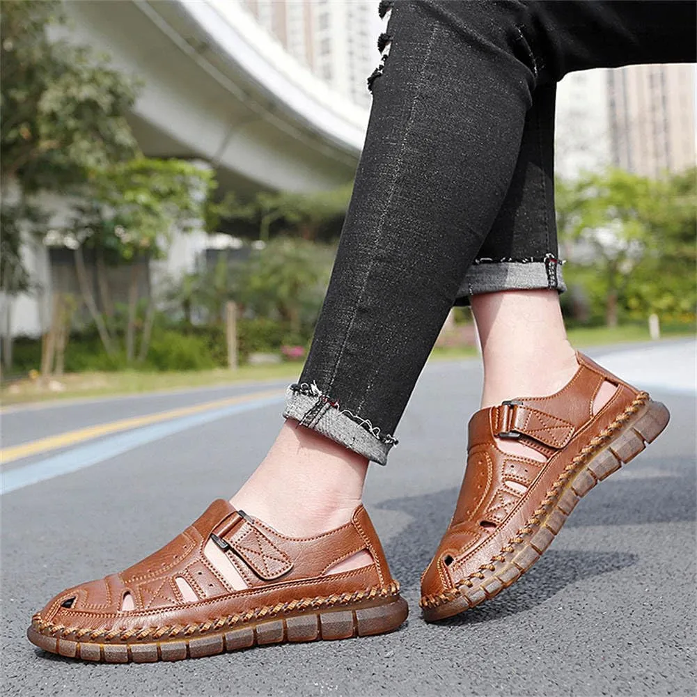 GEXECEUSS Sandals for Men Closed Toe Leather Sport Sandals Fisherman Sandals Outdoor Casual Walking Sandals Summer Water Shoes Beach Wading Shoes
