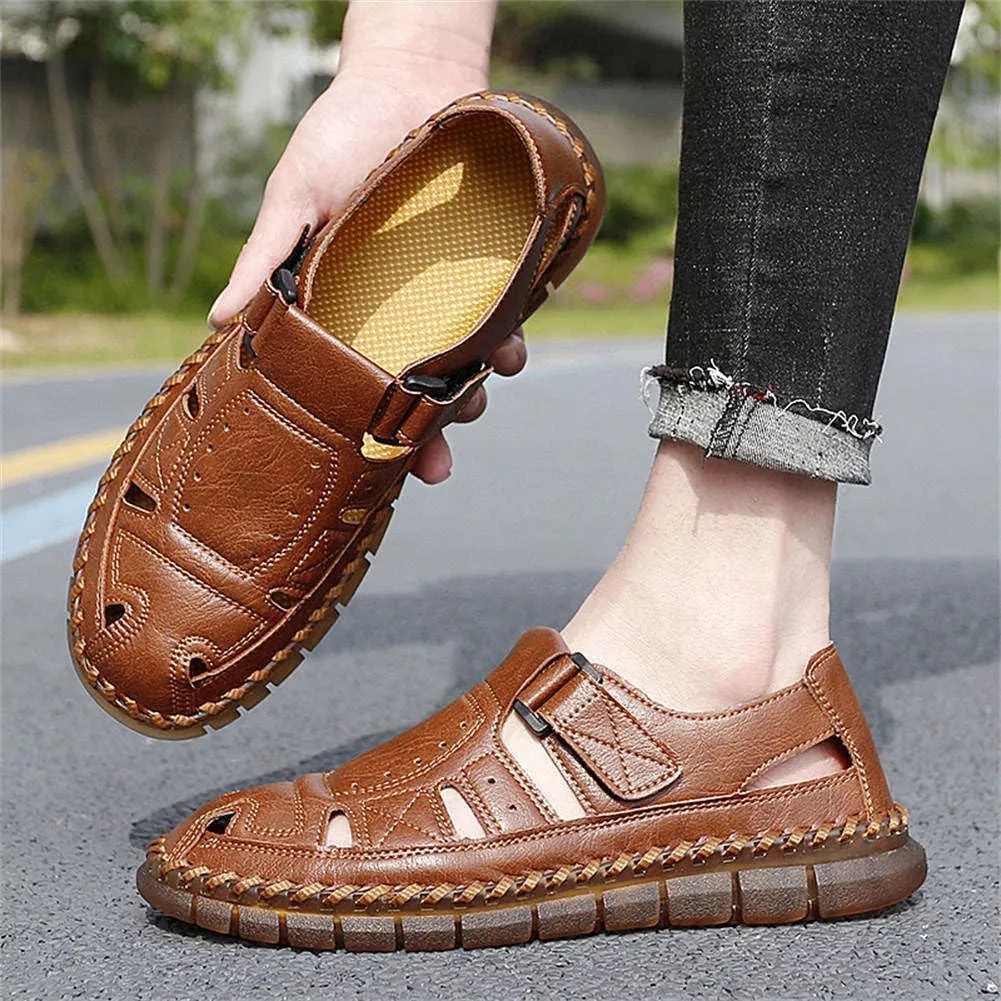 GEXECEUSS Sandals for Men Closed Toe Leather Sport Sandals Fisherman Sandals Outdoor Casual Walking Sandals Summer Water Shoes Beach Wading Shoes