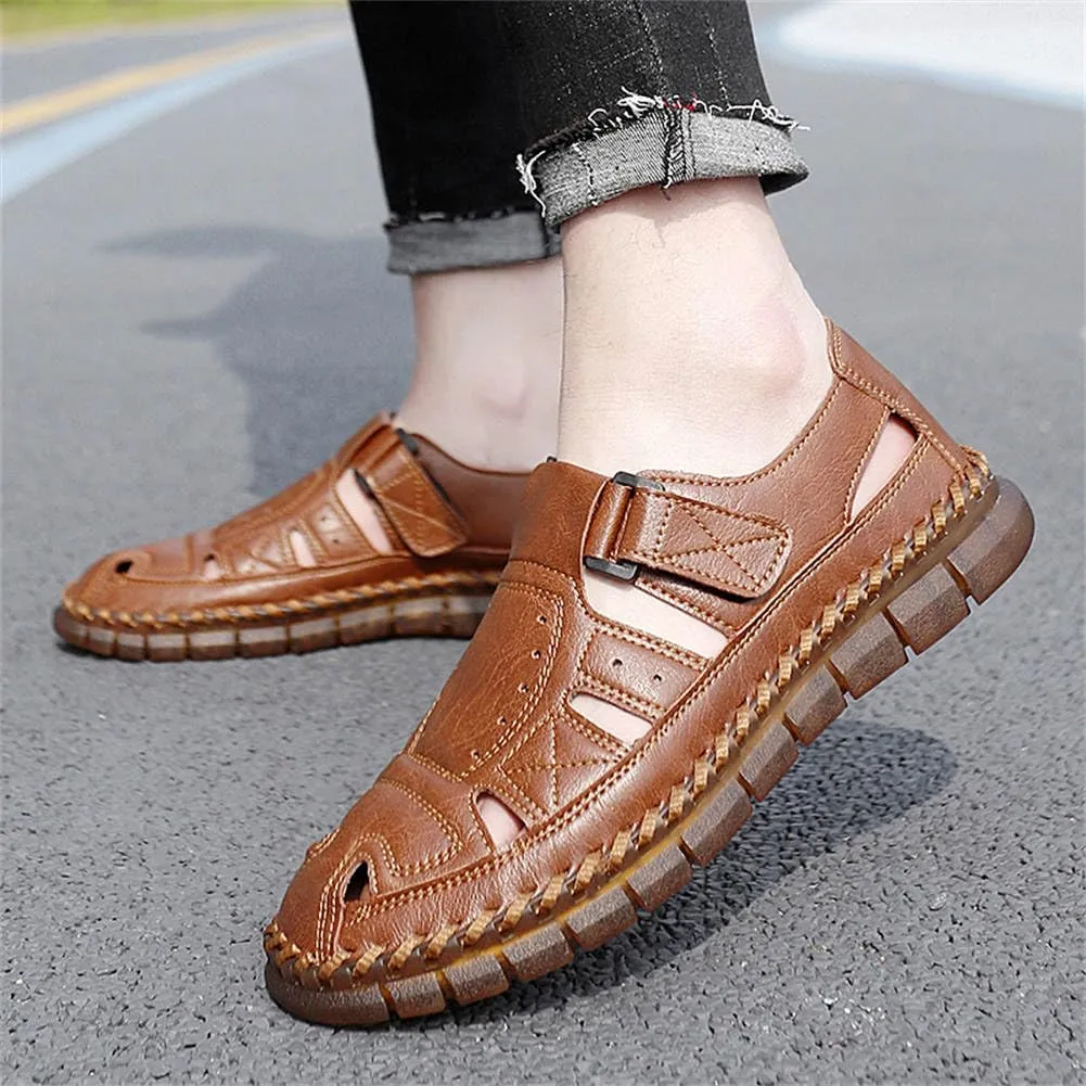 GEXECEUSS Sandals for Men Closed Toe Leather Sport Sandals Fisherman Sandals Outdoor Casual Walking Sandals Summer Water Shoes Beach Wading Shoes