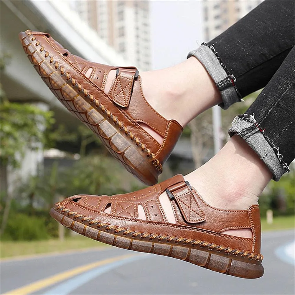 GEXECEUSS Sandals for Men Closed Toe Leather Sport Sandals Fisherman Sandals Outdoor Casual Walking Sandals Summer Water Shoes Beach Wading Shoes