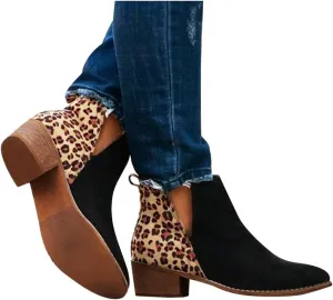 Gibobby Booties for Women Womens Ankle Boots Pointed Toe Faux Stacked Chunky Heels V Cut Side Zipper Booties