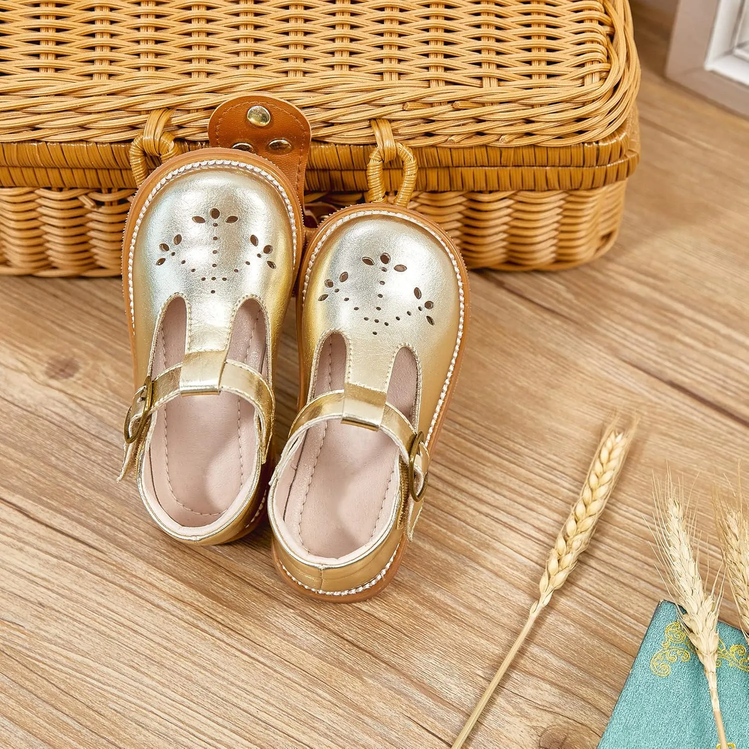GINFIVE Toddler Girls Dress Shoes Little Kids Flats School Mary Janes Shoes