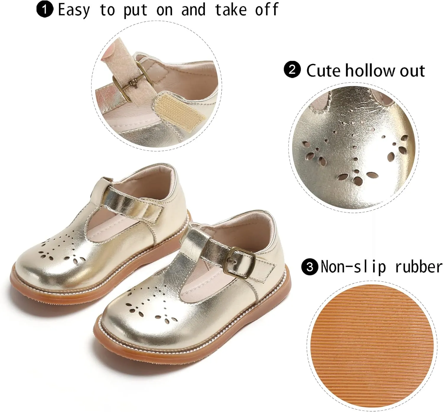 GINFIVE Toddler Girls Dress Shoes Little Kids Flats School Mary Janes Shoes