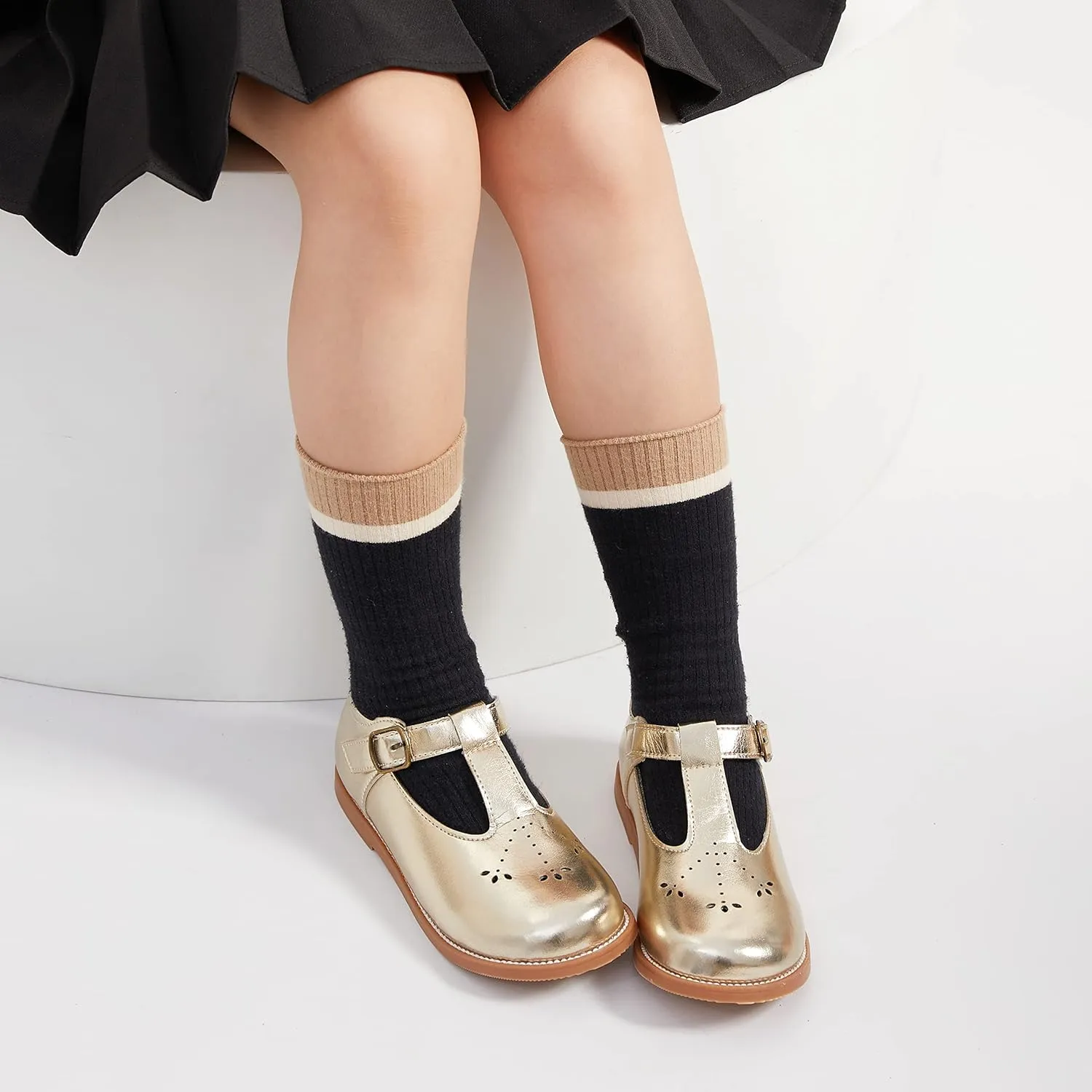GINFIVE Toddler Girls Dress Shoes Little Kids Flats School Mary Janes Shoes