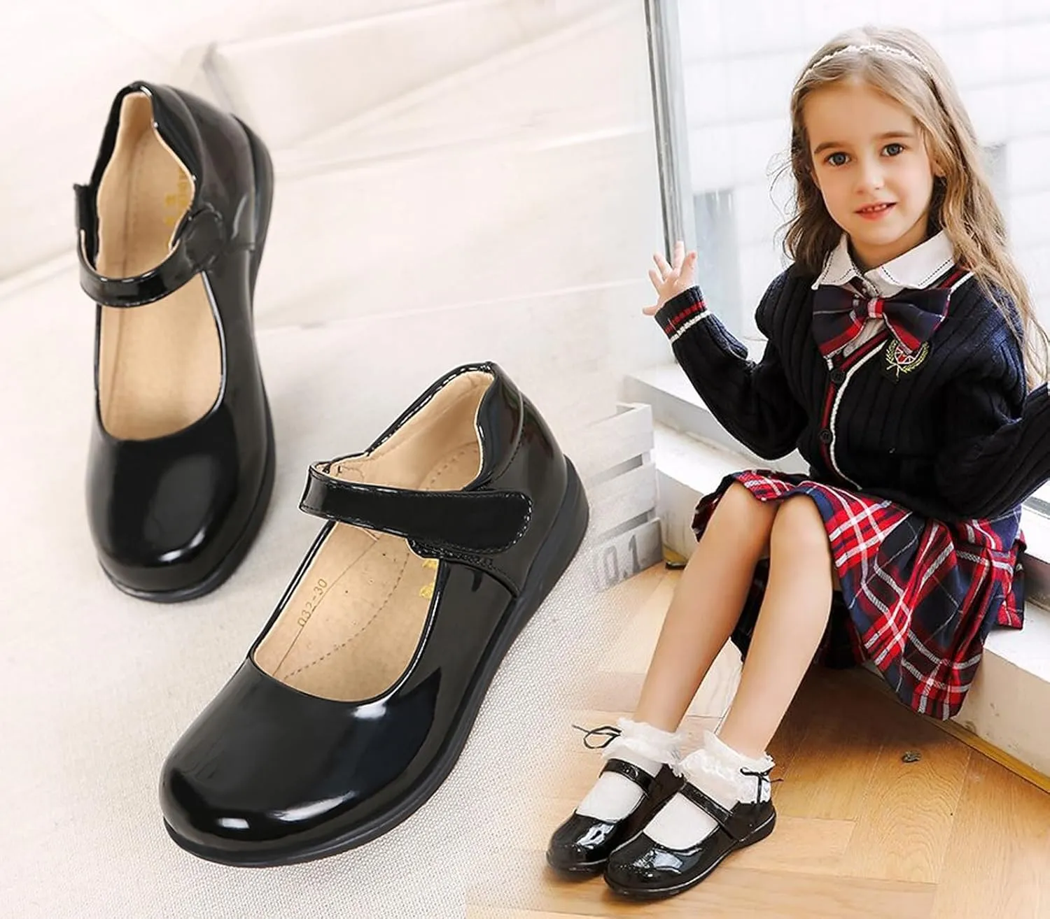 Girls Black School Uniform Dress Mary Jane Shoes Ballet Flats(Toddler/Little/Big Kid)