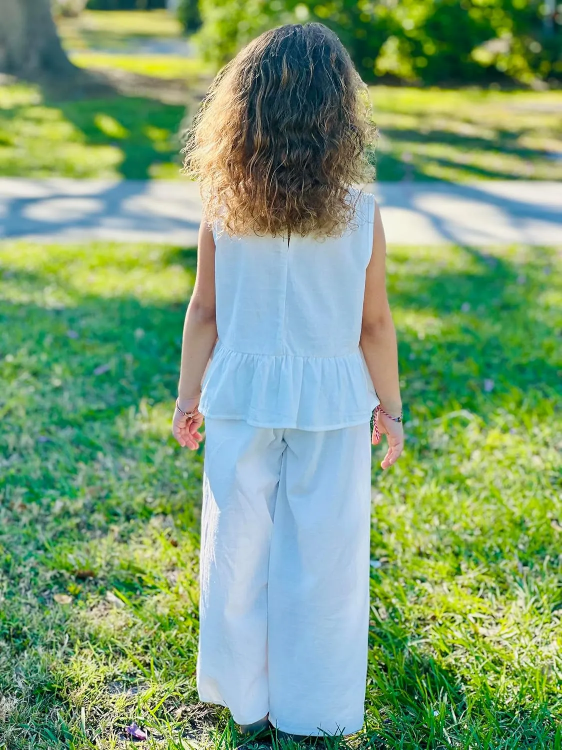 Girls’ Clothing Sets Sleeveless Bow Crop Top Wide Leg Linen Pants 2025 Summer Outfits Cute Kids Clothes