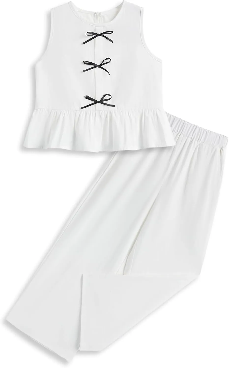 Girls’ Clothing Sets Sleeveless Bow Crop Top Wide Leg Linen Pants 2025 Summer Outfits Cute Kids Clothes