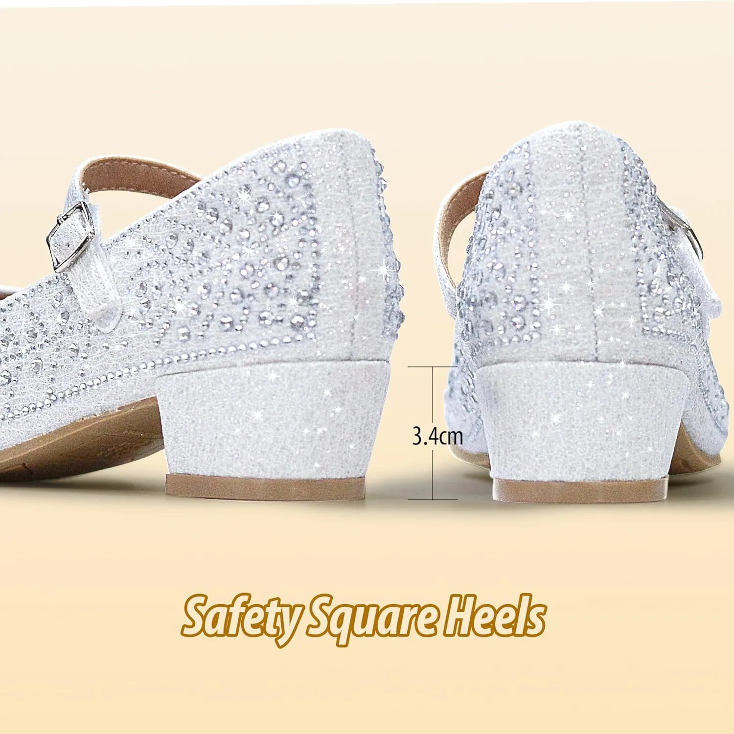 Girls Dress Shoes Mary Jane Shoes for Girls Sparkle Low Heel Hook and Loop Flats for School Wedding Party