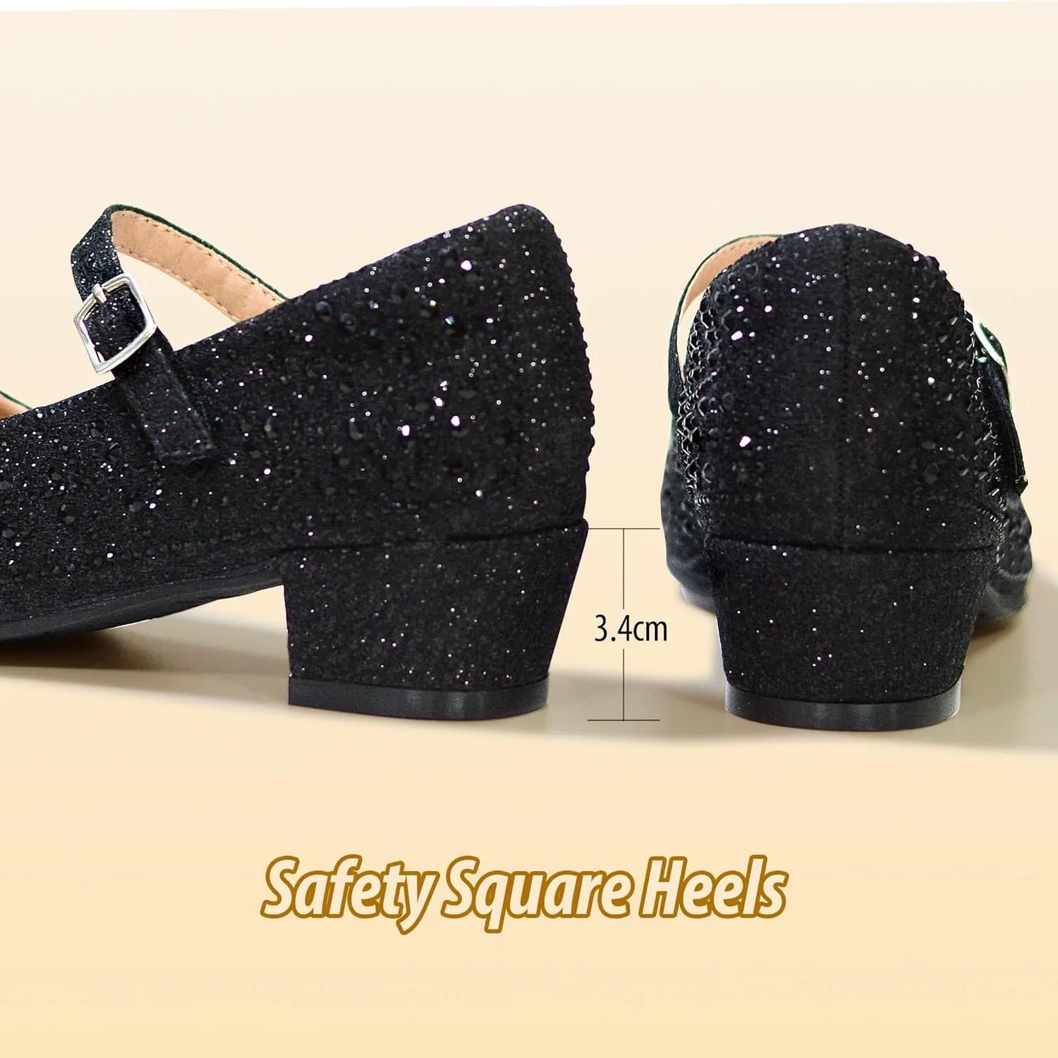 Girls Dress Shoes Mary Jane Shoes for Girls Sparkle Low Heel Hook and Loop Flats for School Wedding Party