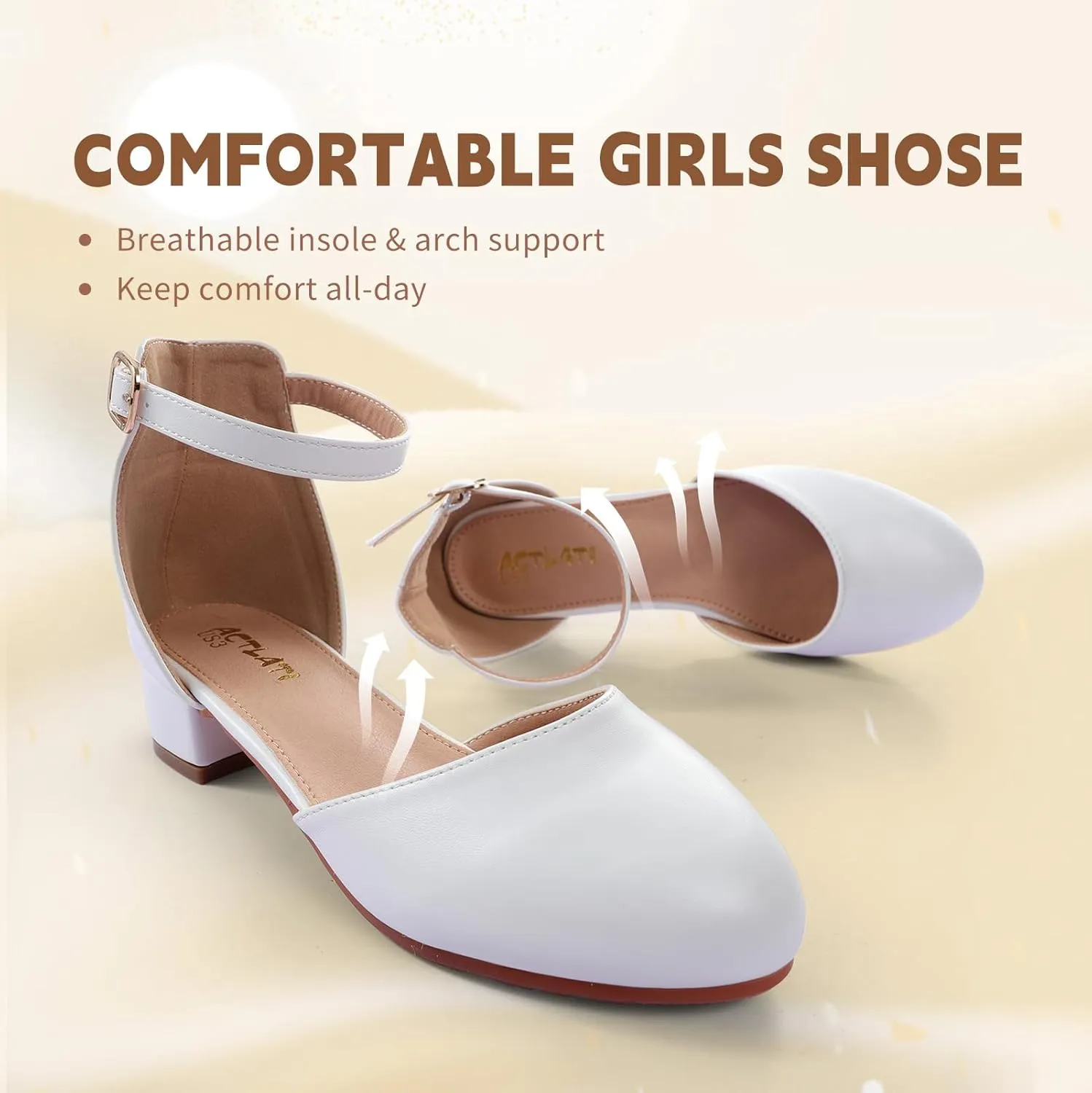 Girls Heels Closed Toe Chunky Sandals Formal Dress Shoes Flower Girl Ankle Strap Pointed Toe Heeled Little Big Kid Wedding Party School Pump Shoes