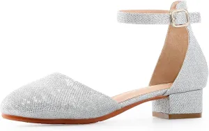 Girls Heels Closed Toe Chunky Sandals Formal Dress Shoes Flower Girl Ankle Strap Pointed Toe Heeled Little Big Kid Wedding Party School Pump Shoes