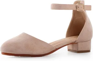 Girls Heels Closed Toe Chunky Sandals Formal Dress Shoes Flower Girl Ankle Strap Pointed Toe Heeled Little Big Kid Wedding Party School Pump Shoes