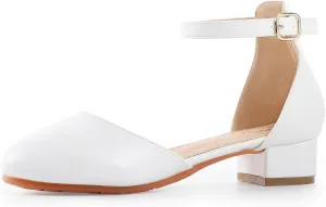 Girls Heels Closed Toe Chunky Sandals Formal Dress Shoes Flower Girl Ankle Strap Pointed Toe Heeled Little Big Kid Wedding Party School Pump Shoes