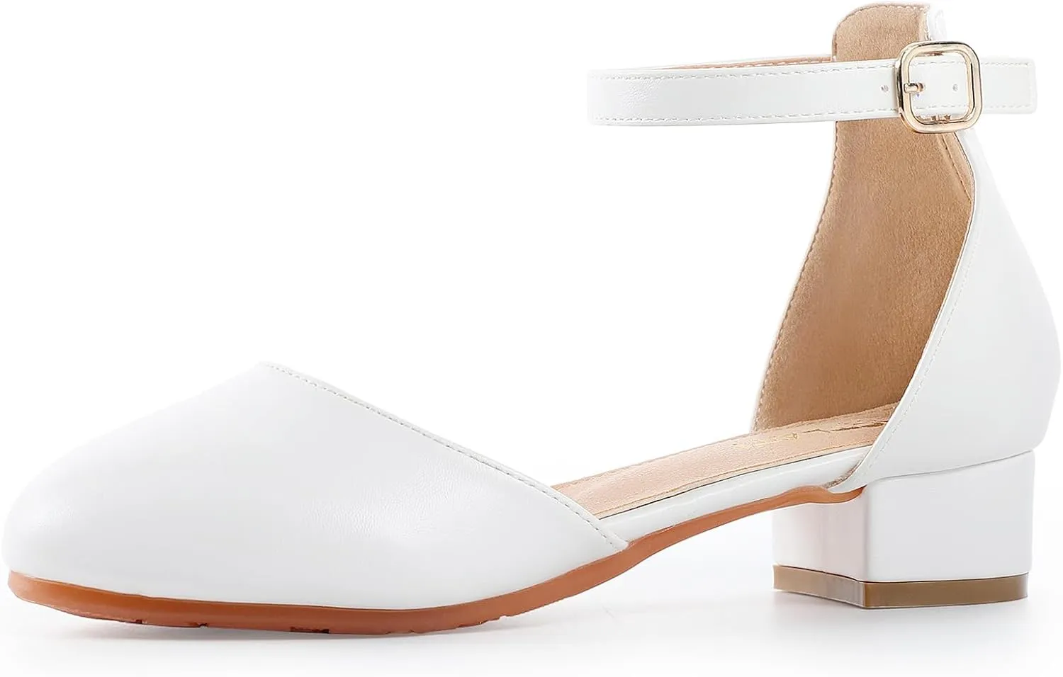 Girls Heels Closed Toe Chunky Sandals Formal Dress Shoes Flower Girl Ankle Strap Pointed Toe Heeled Little Big Kid Wedding Party School Pump Shoes