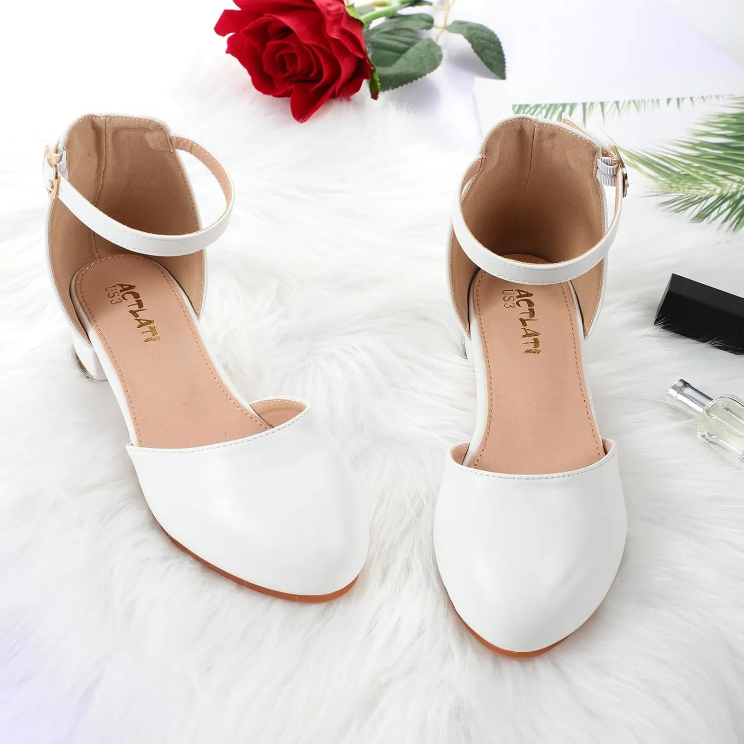 Girls Heels Closed Toe Chunky Sandals Formal Dress Shoes Flower Girl Ankle Strap Pointed Toe Heeled Little Big Kid Wedding Party School Pump Shoes