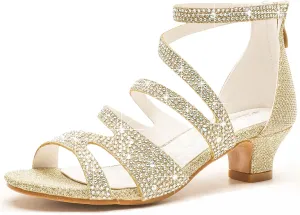 Girls High Heels Glittle Wedding Party Dress Shoes Flower Girl Pump Sandals for Toddler Little Big Kid
