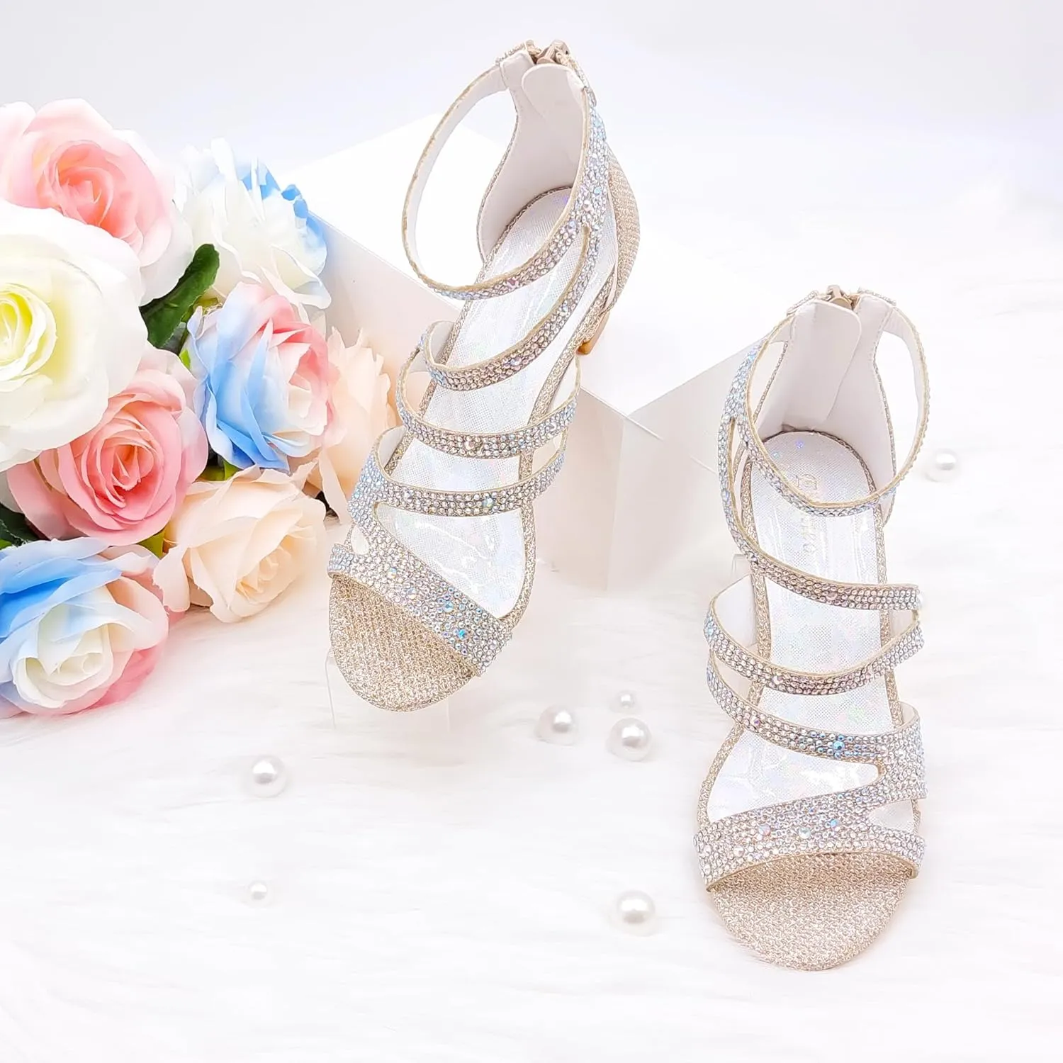 Girls High Heels Glittle Wedding Party Dress Shoes Flower Girl Pump Sandals for Toddler Little Big Kid