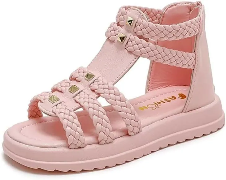 Girls Sandals Fashion Summer Strappy Flats Gladiator Sandals Shoes with Heel Zipper For Toddler/Little Kid/Big Kid