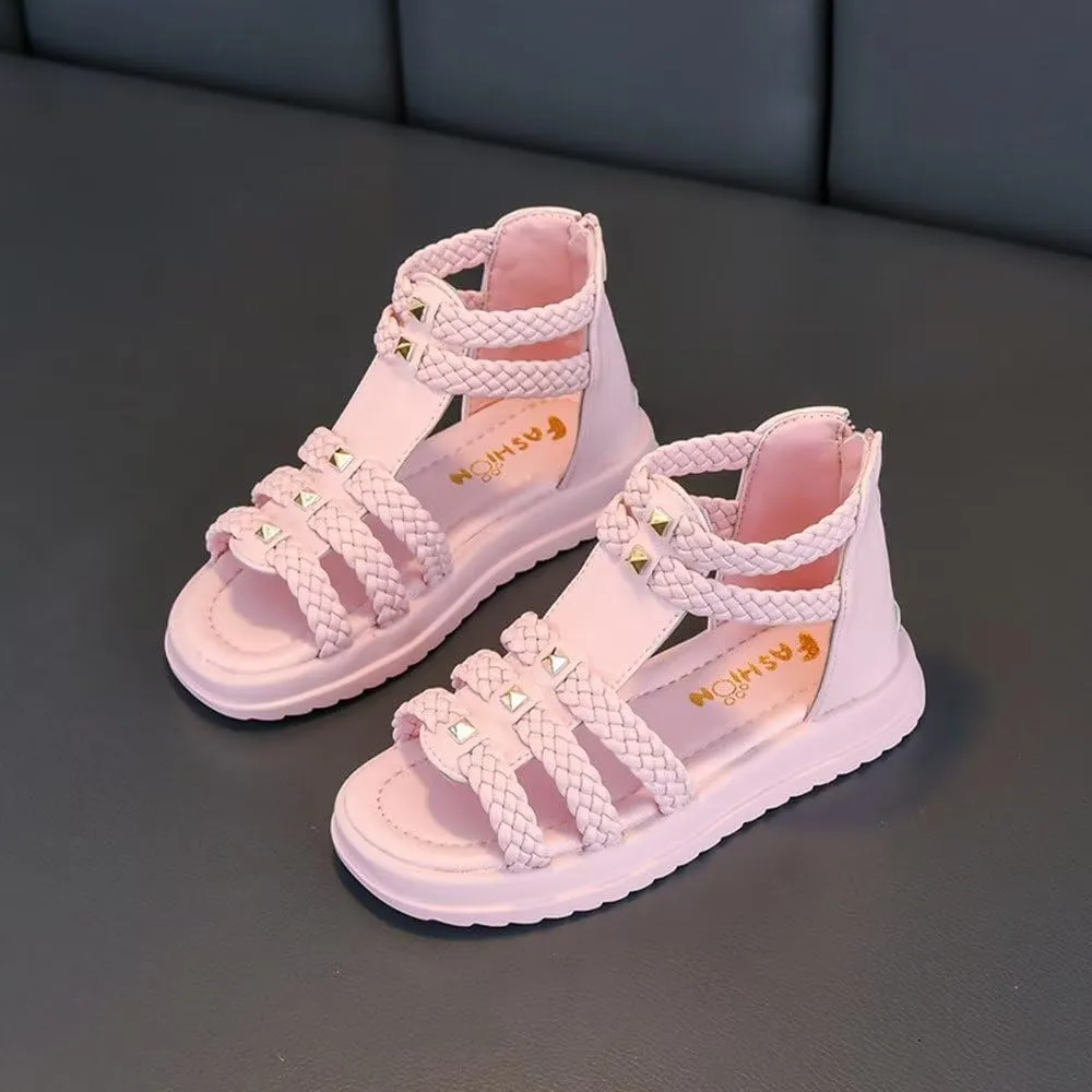 Girls Sandals Fashion Summer Strappy Flats Gladiator Sandals Shoes with Heel Zipper For Toddler/Little Kid/Big Kid