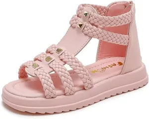 Girls Sandals Fashion Summer Strappy Flats Gladiator Sandals Shoes with Heel Zipper For Toddler/Little Kid/Big Kid