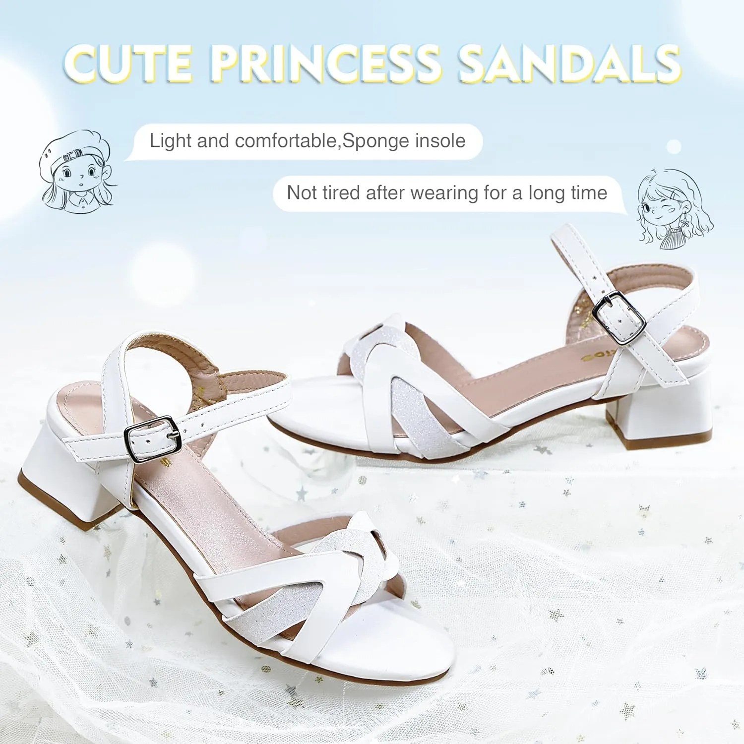 Girls Sandals Low Heels Girl Dress Shoes Open Toe Flower Girl Wedding Party for Toddler Little Big Kid